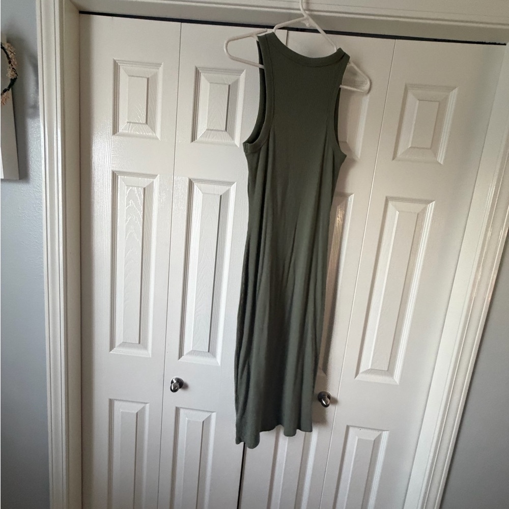GAP Olive Green Ribbed Tank Midi Dress